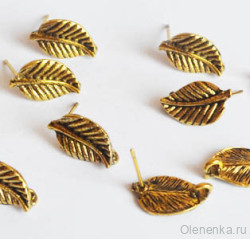 Швензы "Лист", цвет античное золото