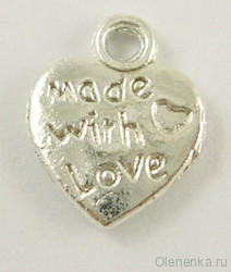 Подвеска-сердечко "Made with love", античное серебро