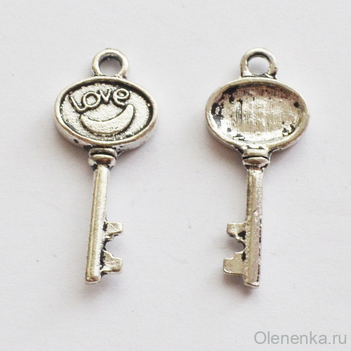 Подвеска средняя "Ключ Love" 26102, цвет серебро