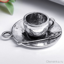 Подвеска металлическая "Чашка на блюдце", античное серебро