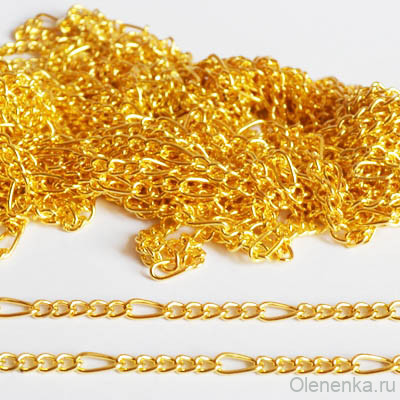 Цепь "Фигаро" средняя с разными звеньями, золото (0.5 м)